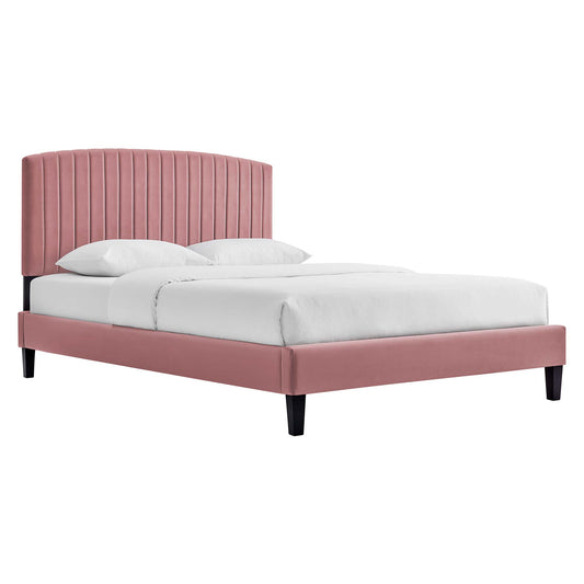 Lass Upholstered Velvet Queen Platform Bed, Dusty Rose