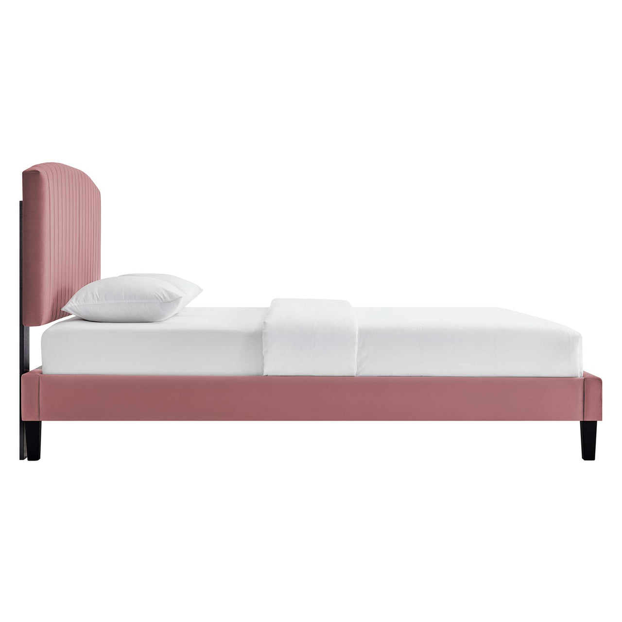 Lass Upholstered Velvet Queen Platform Bed, Dusty Rose