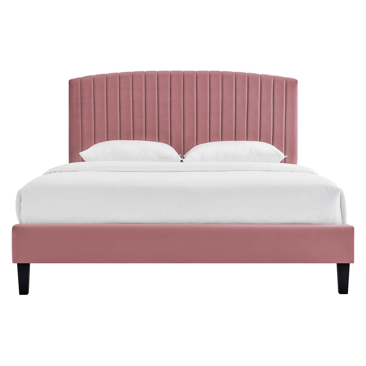 Lass Upholstered Velvet Queen Platform Bed, Dusty Rose