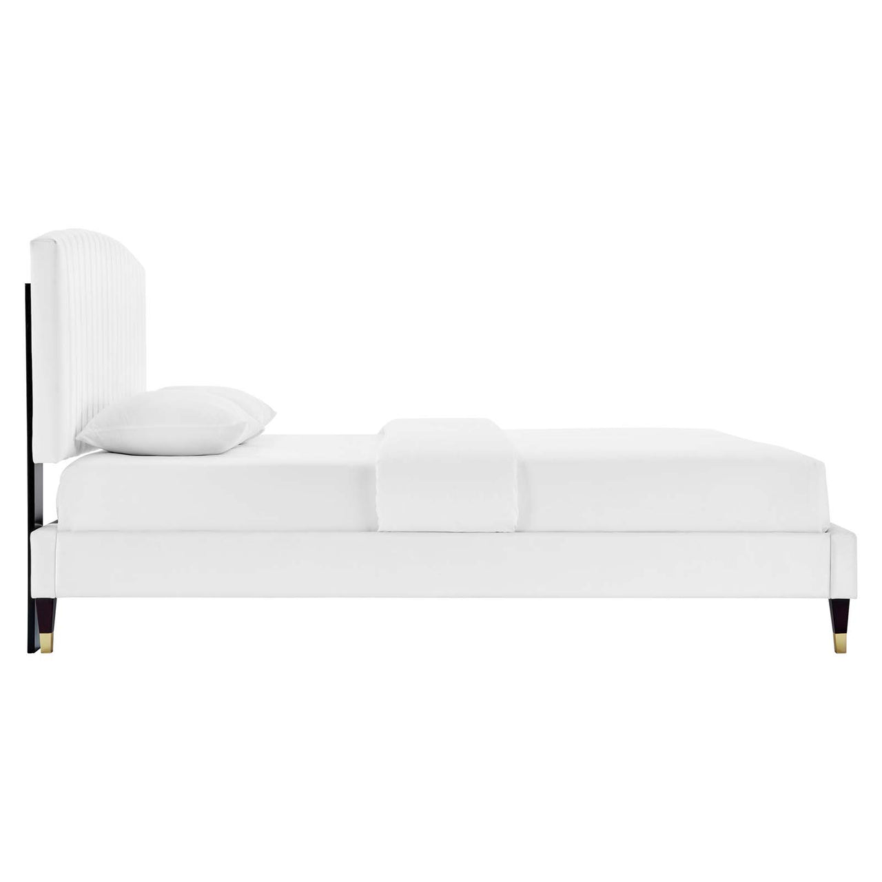 Lass Upholstered Velvet Queen Platform Bed, White