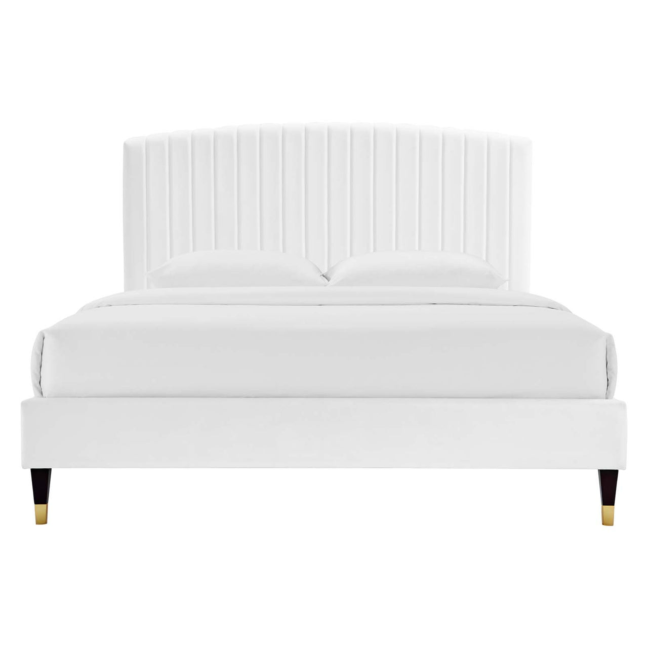 Lass Upholstered Velvet Queen Platform Bed, White