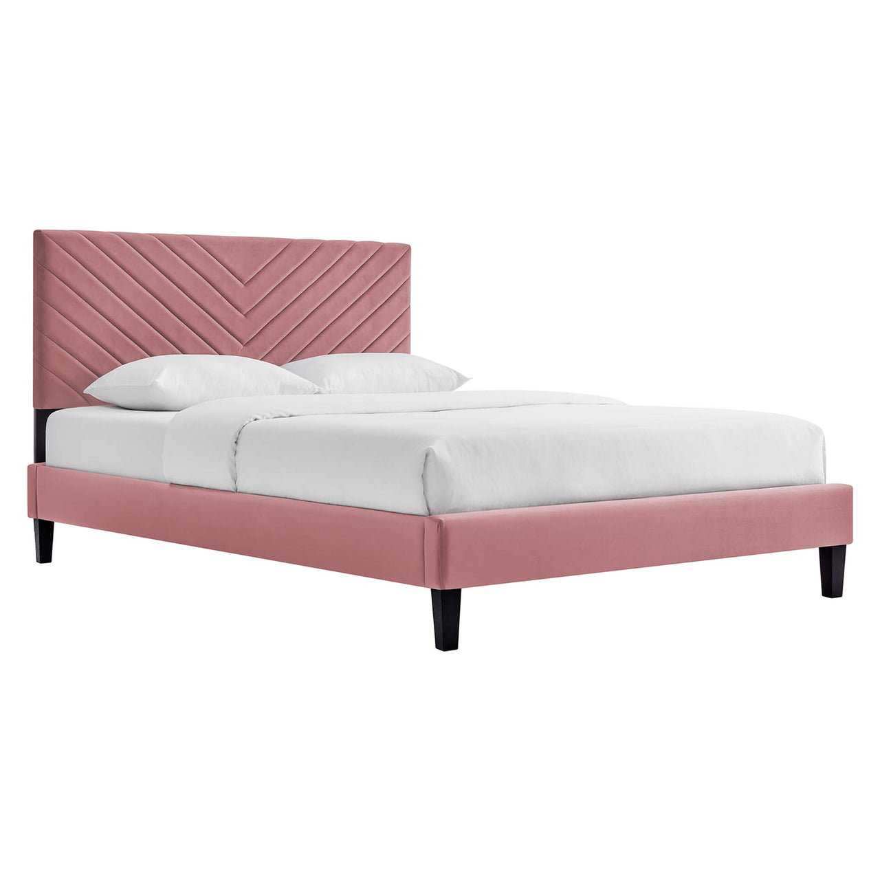Empower Upholstered Velvet Queen Platform Bed, Dusty Rose & Black