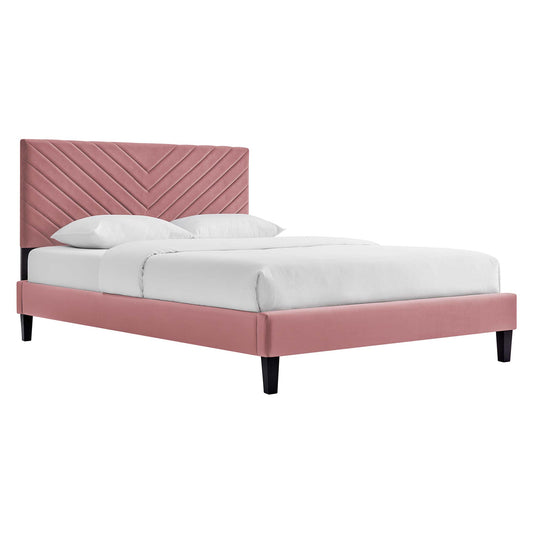 Empower Upholstered Velvet Queen Platform Bed, Dusty Rose & Black