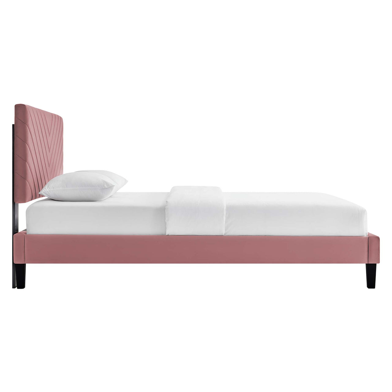 Empower Upholstered Velvet Queen Platform Bed, Dusty Rose & Black