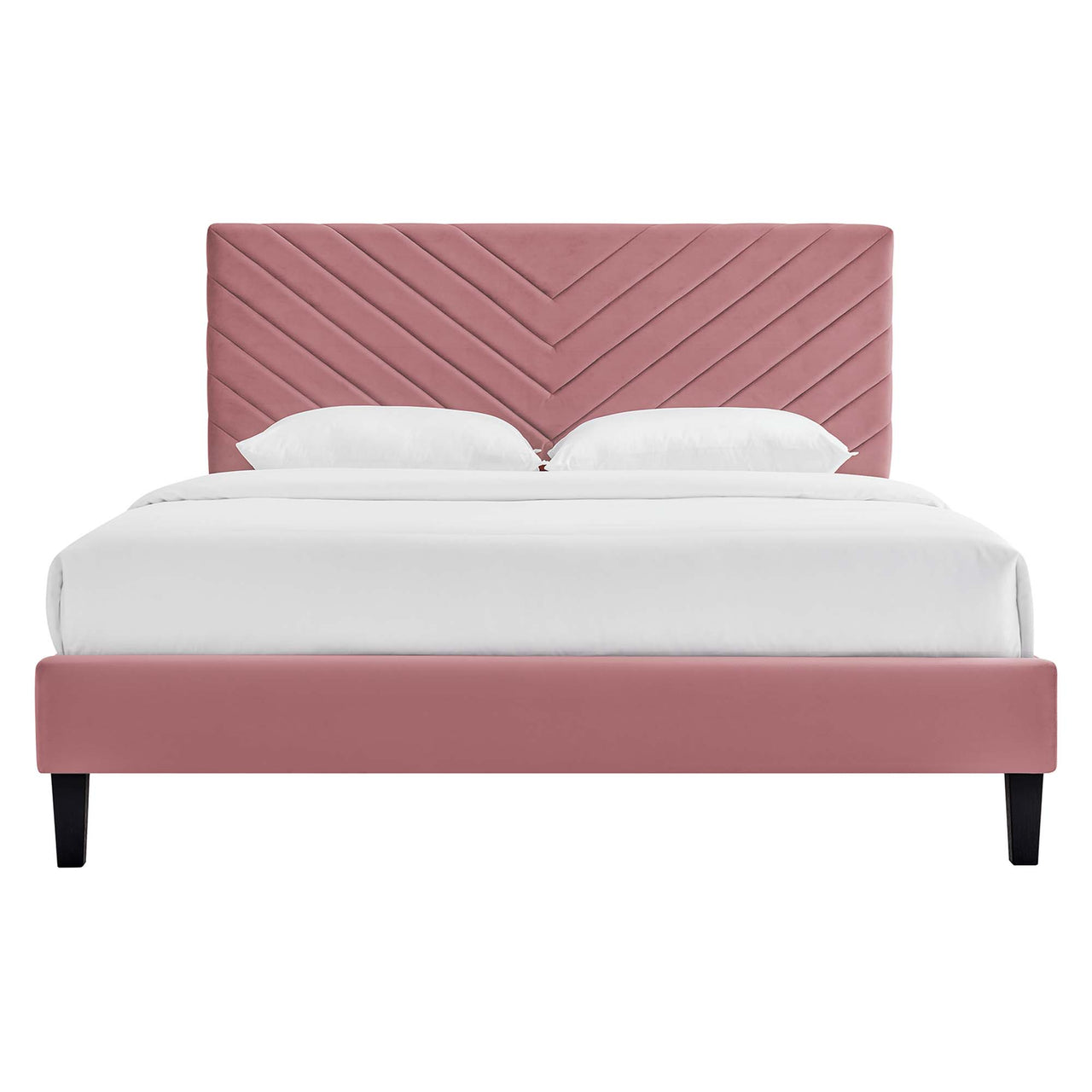 Empower Upholstered Velvet Queen Platform Bed, Dusty Rose & Black