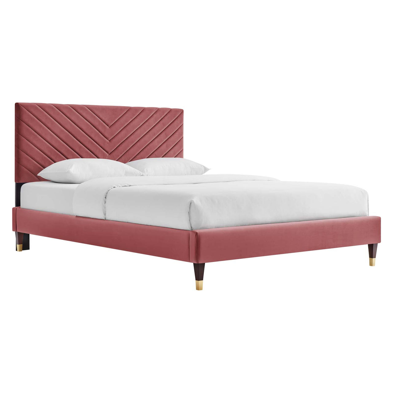 Empower Upholstered Velvet Queen Platform Bed, Dusty Rose