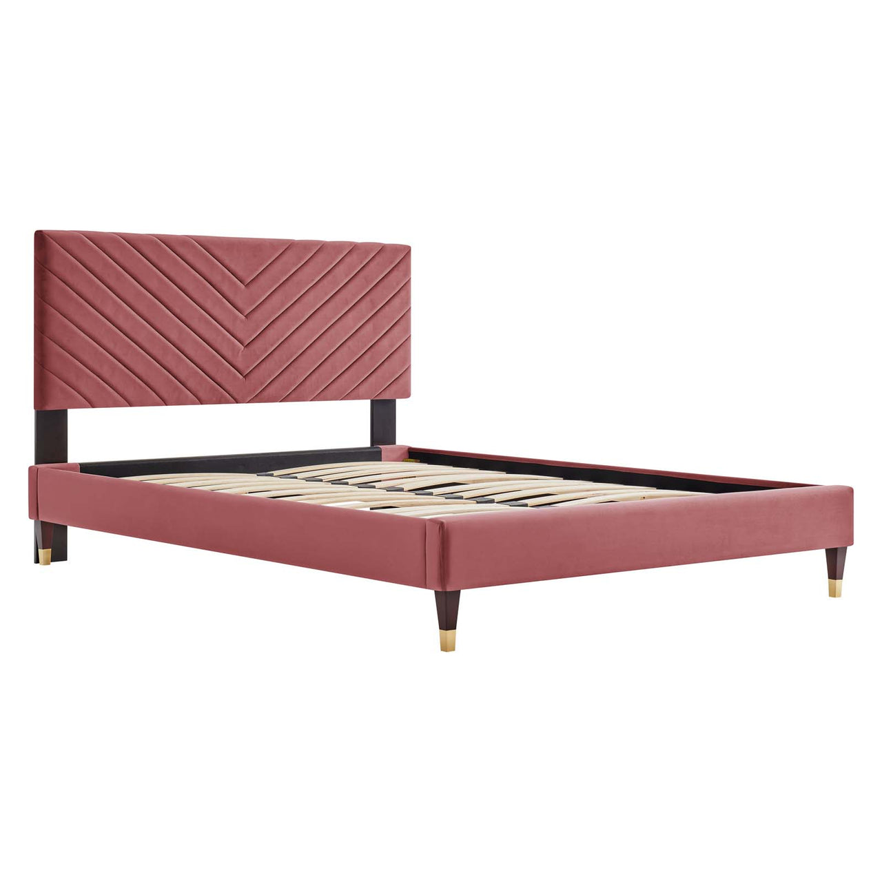 Empower Upholstered Velvet Queen Platform Bed, Dusty Rose