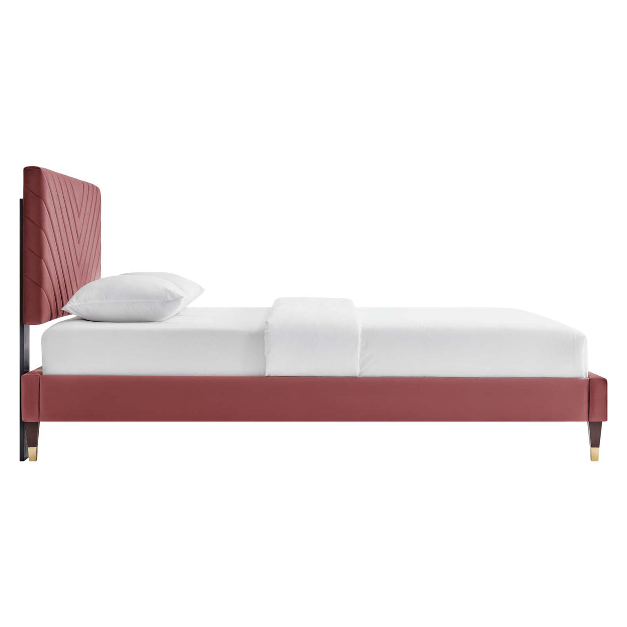 Empower Upholstered Velvet Queen Platform Bed, Dusty Rose