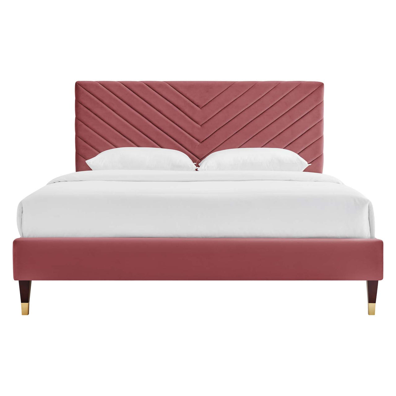 Empower Upholstered Velvet Queen Platform Bed, Dusty Rose