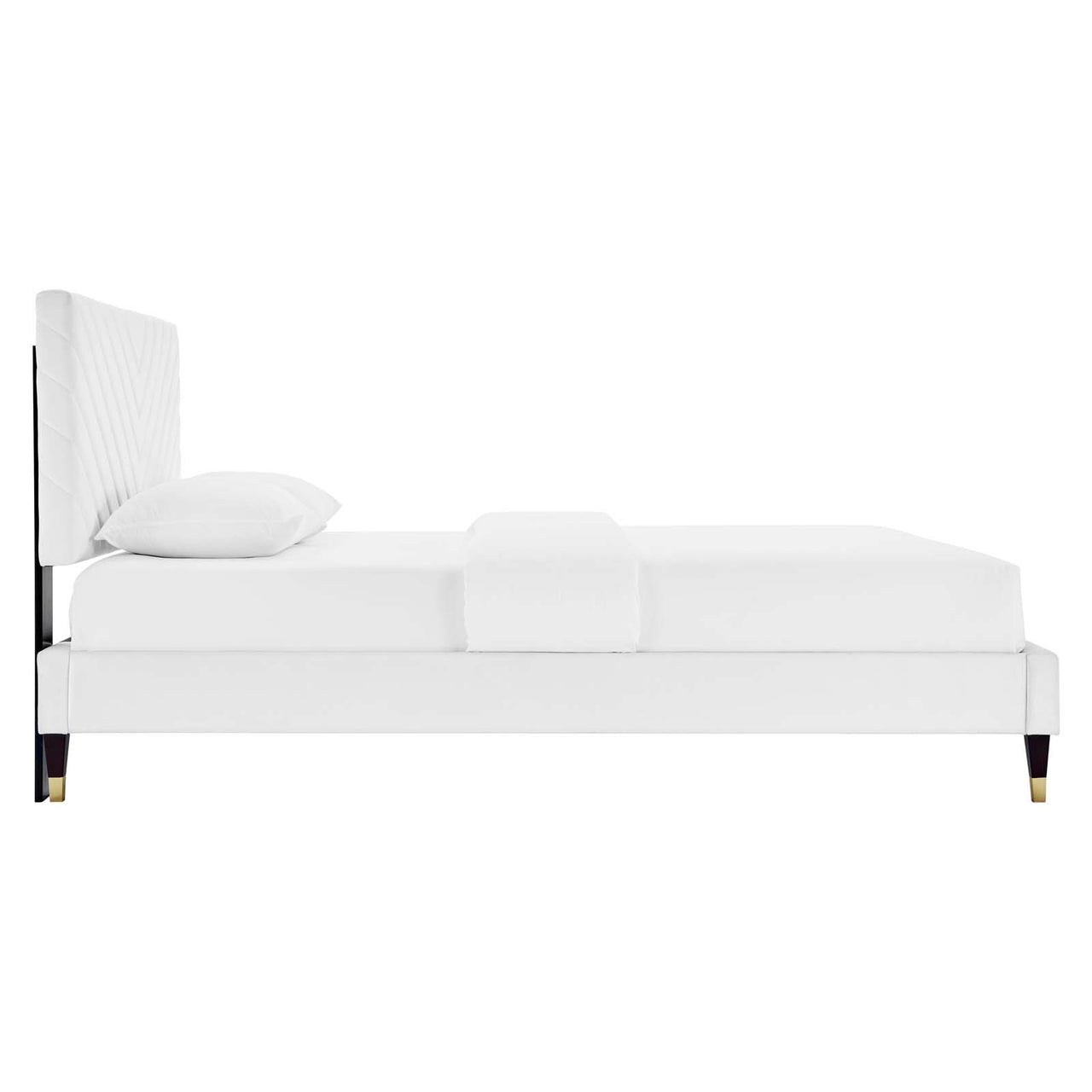 Empower Upholstered Velvet Queen Platform Bed, White