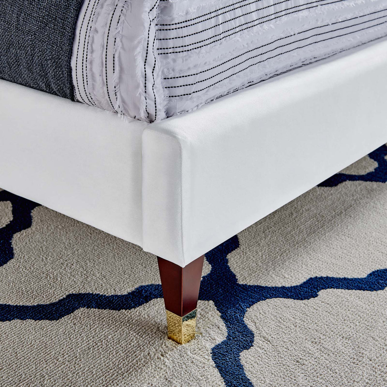 Empower Upholstered Velvet Queen Platform Bed, White