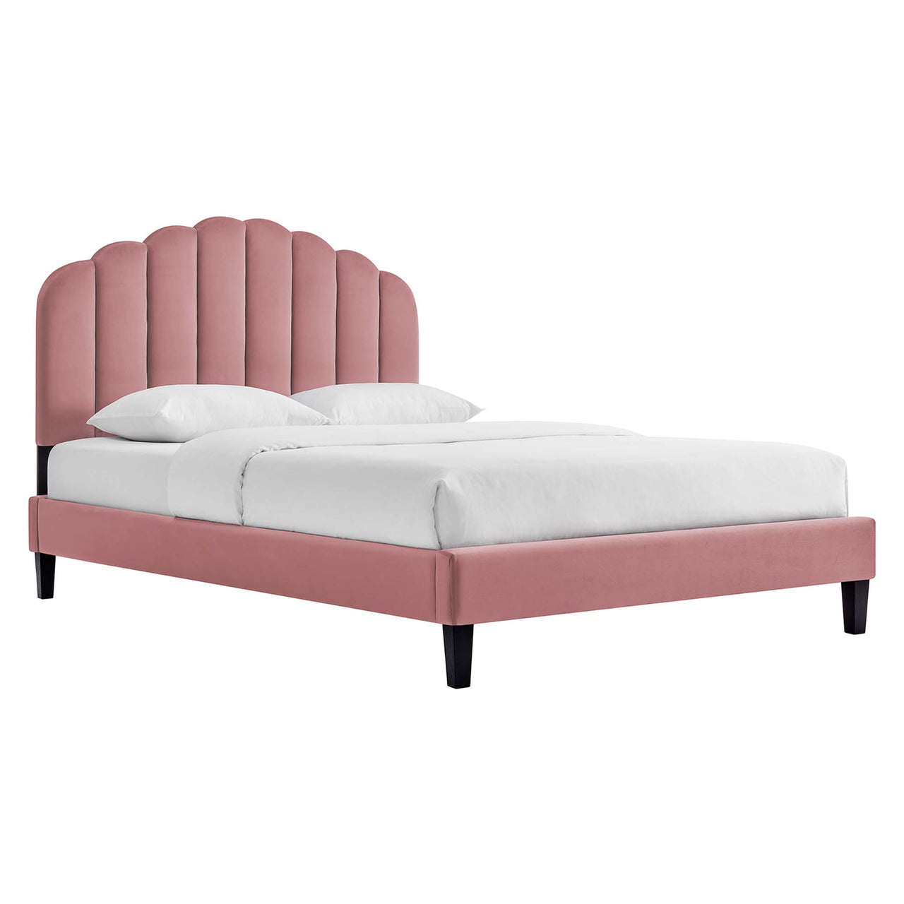 Tiara Velvet Queen Platform Bed, Dusty Rose