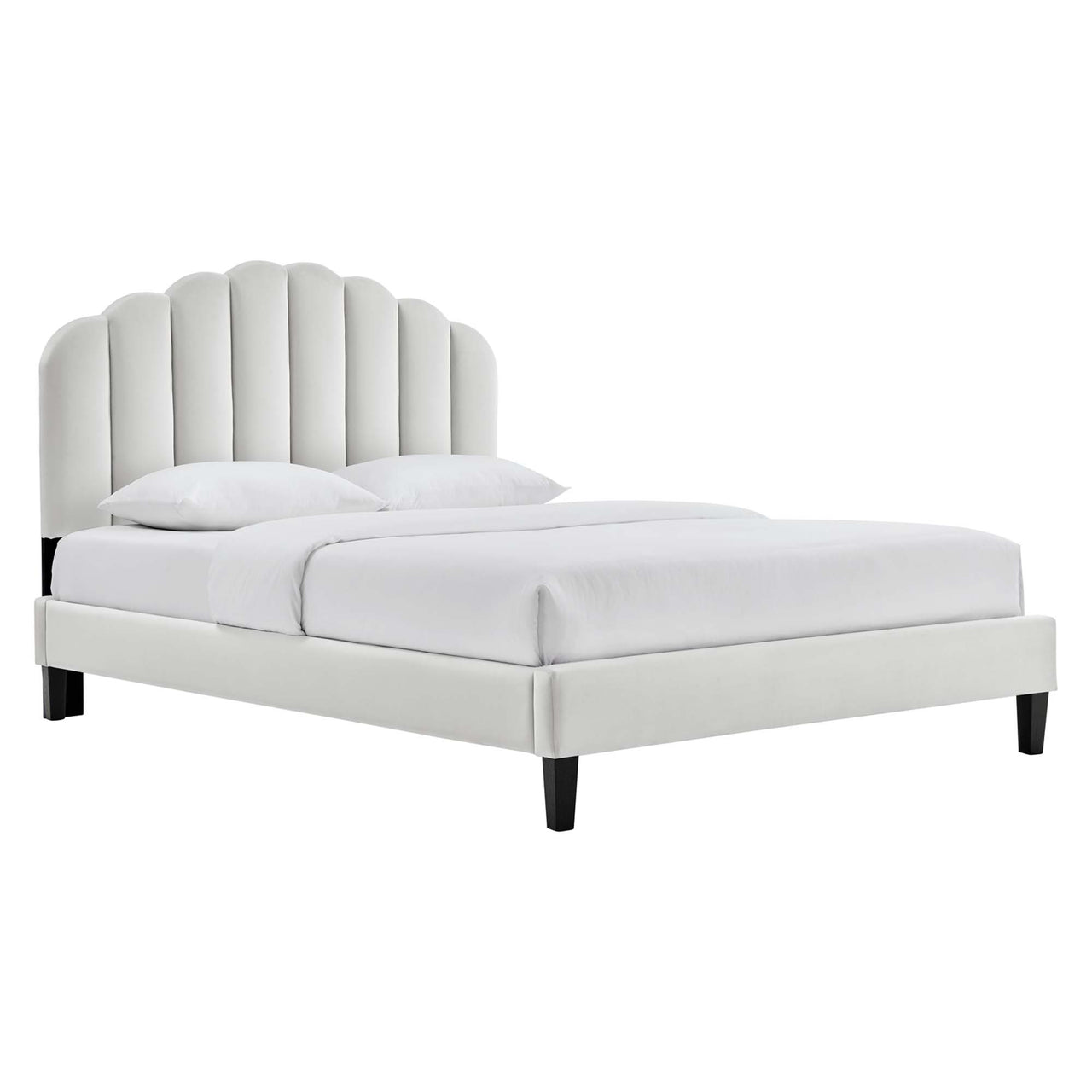 Tiara Velvet Queen Platform Bed, Light Gray
