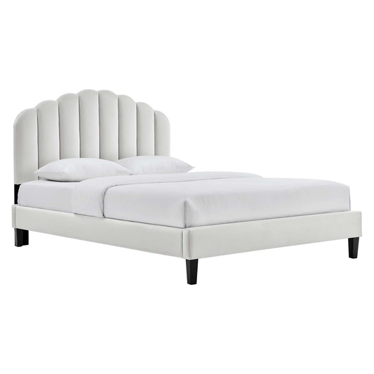 Tiara Velvet Queen Platform Bed, Light Gray