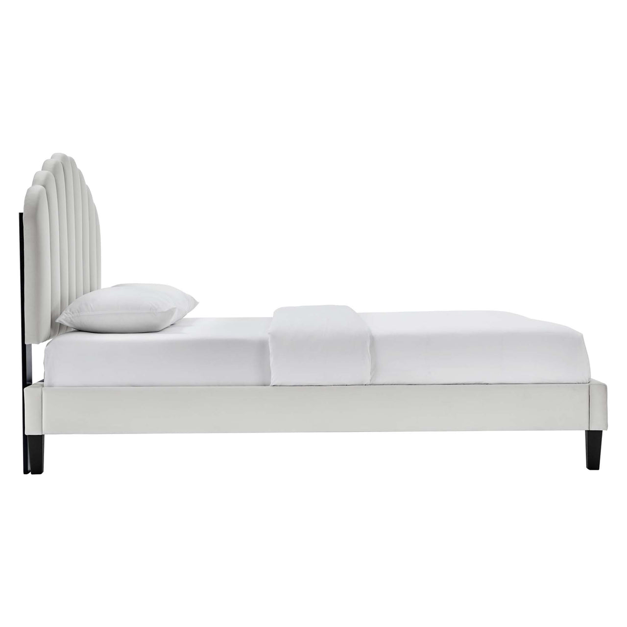 Tiara Velvet Queen Platform Bed, Light Gray