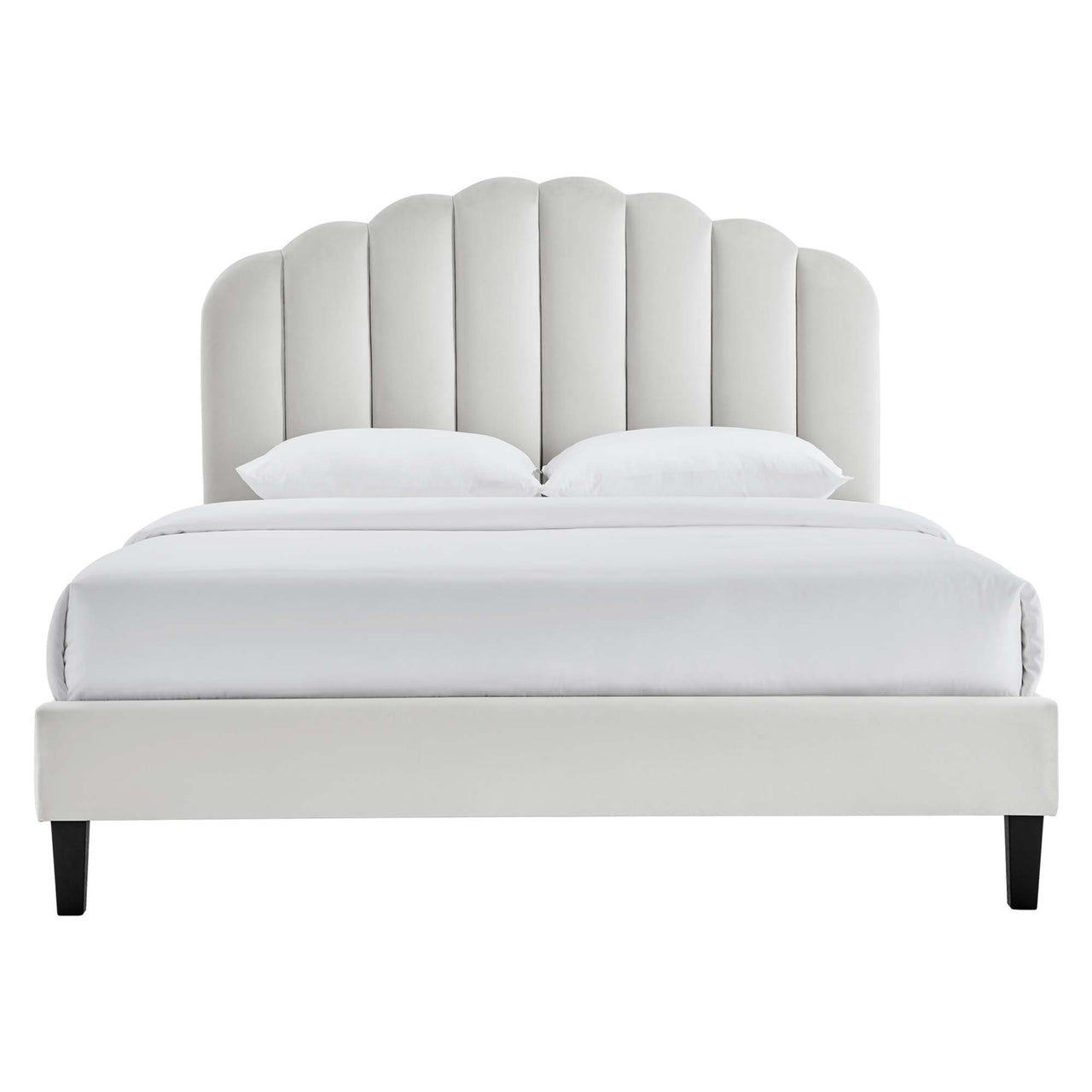 Tiara Velvet Queen Platform Bed, Light Gray