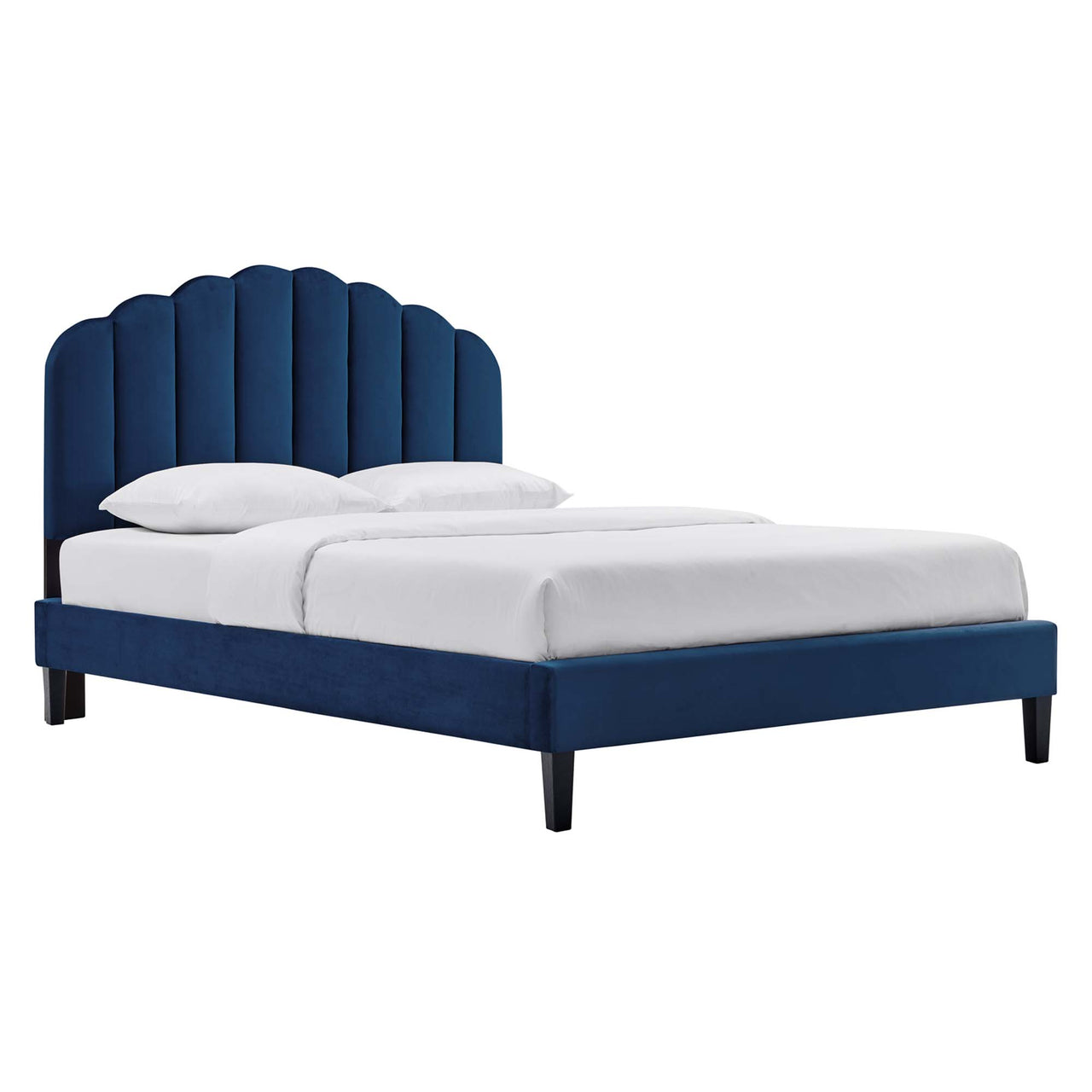 Tiara Velvet Queen Platform Bed, Navy
