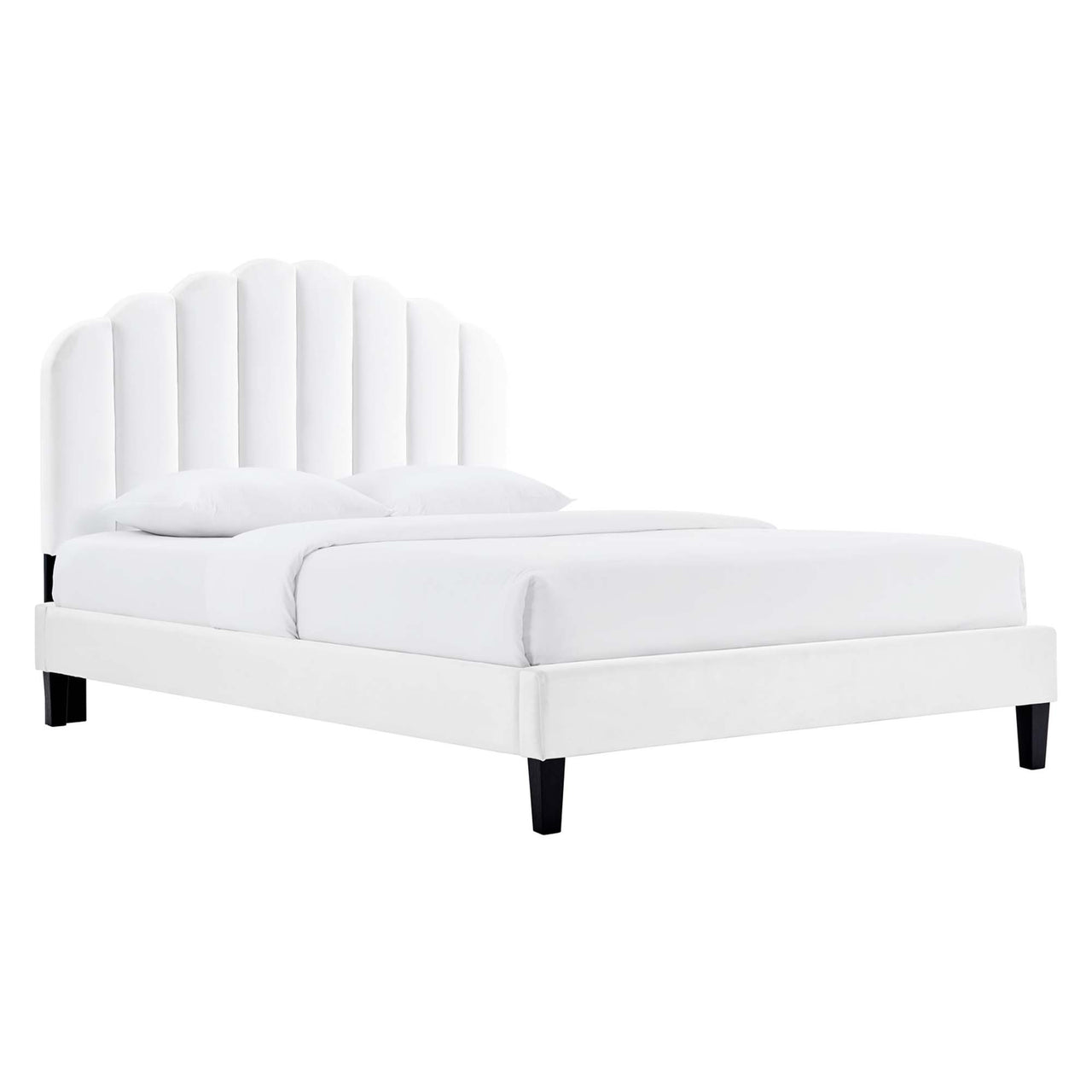 Tiara Velvet Queen Platform Bed, White