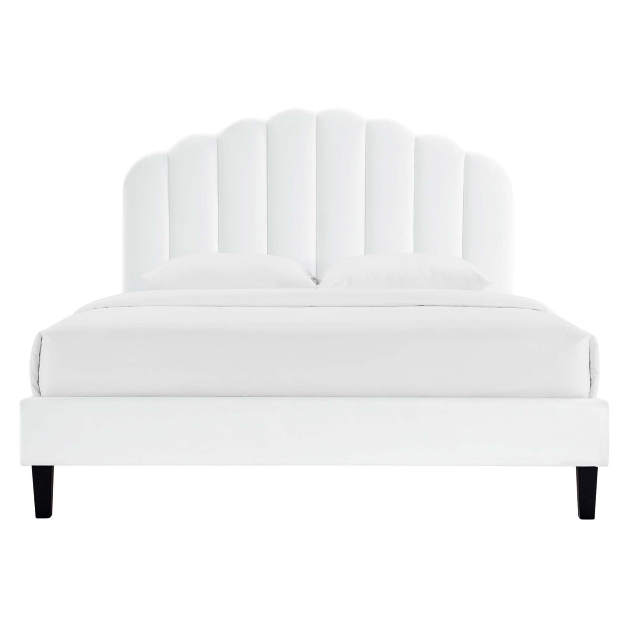 Tiara Velvet Queen Platform Bed, White