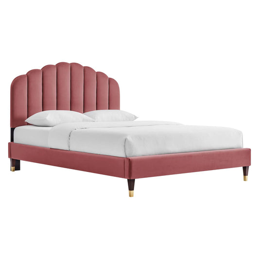 Tiara Velvet Queen Platform Bed, Dusty Rose