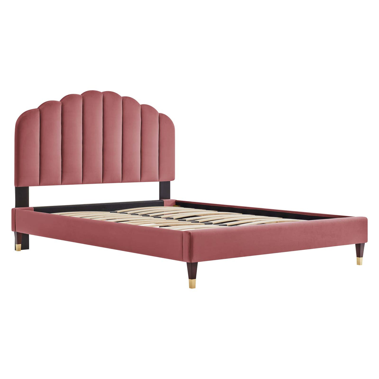 Tiara Velvet Queen Platform Bed, Dusty Rose