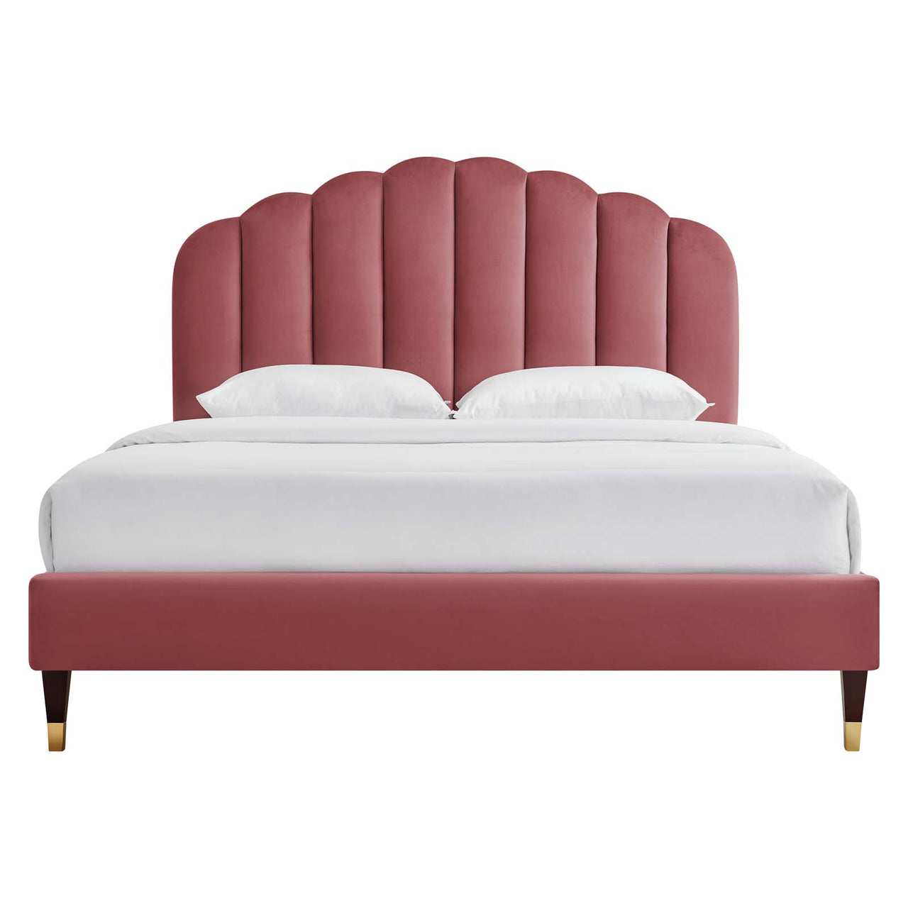 Tiara Velvet Queen Platform Bed, Dusty Rose