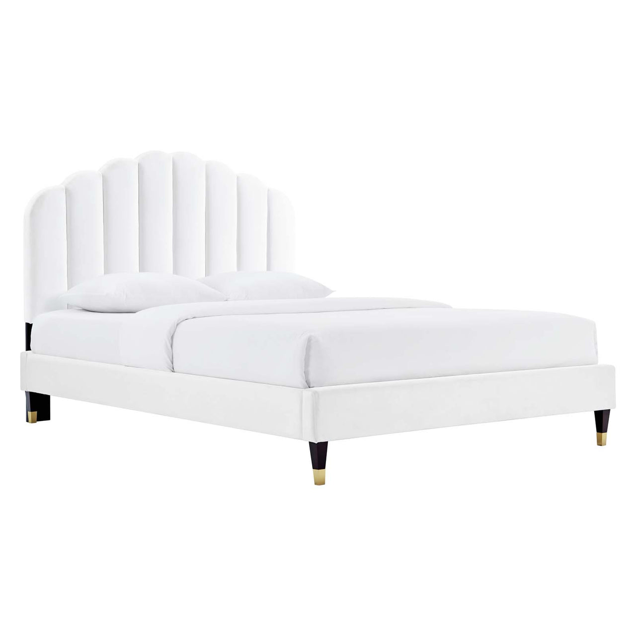 Tiara Velvet Queen Platform Bed, White