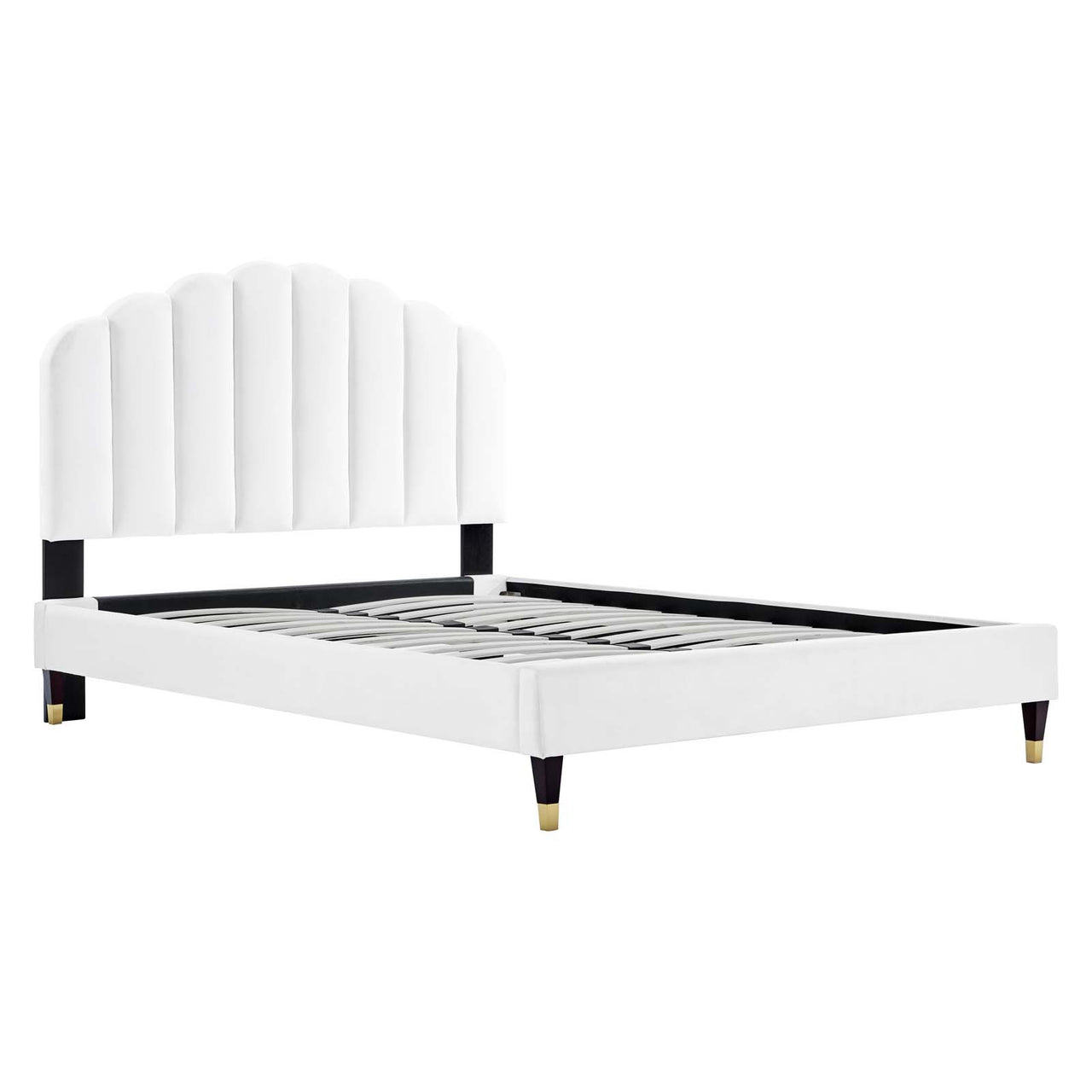 Tiara Velvet Queen Platform Bed, White