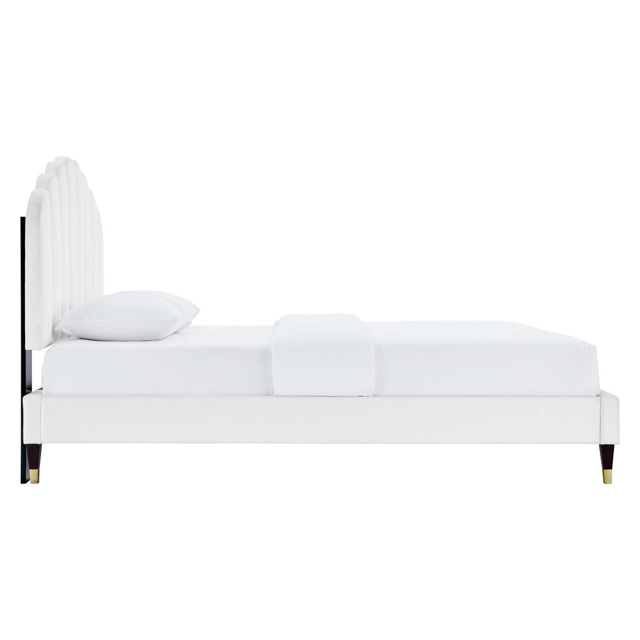 Tiara Velvet Queen Platform Bed, White