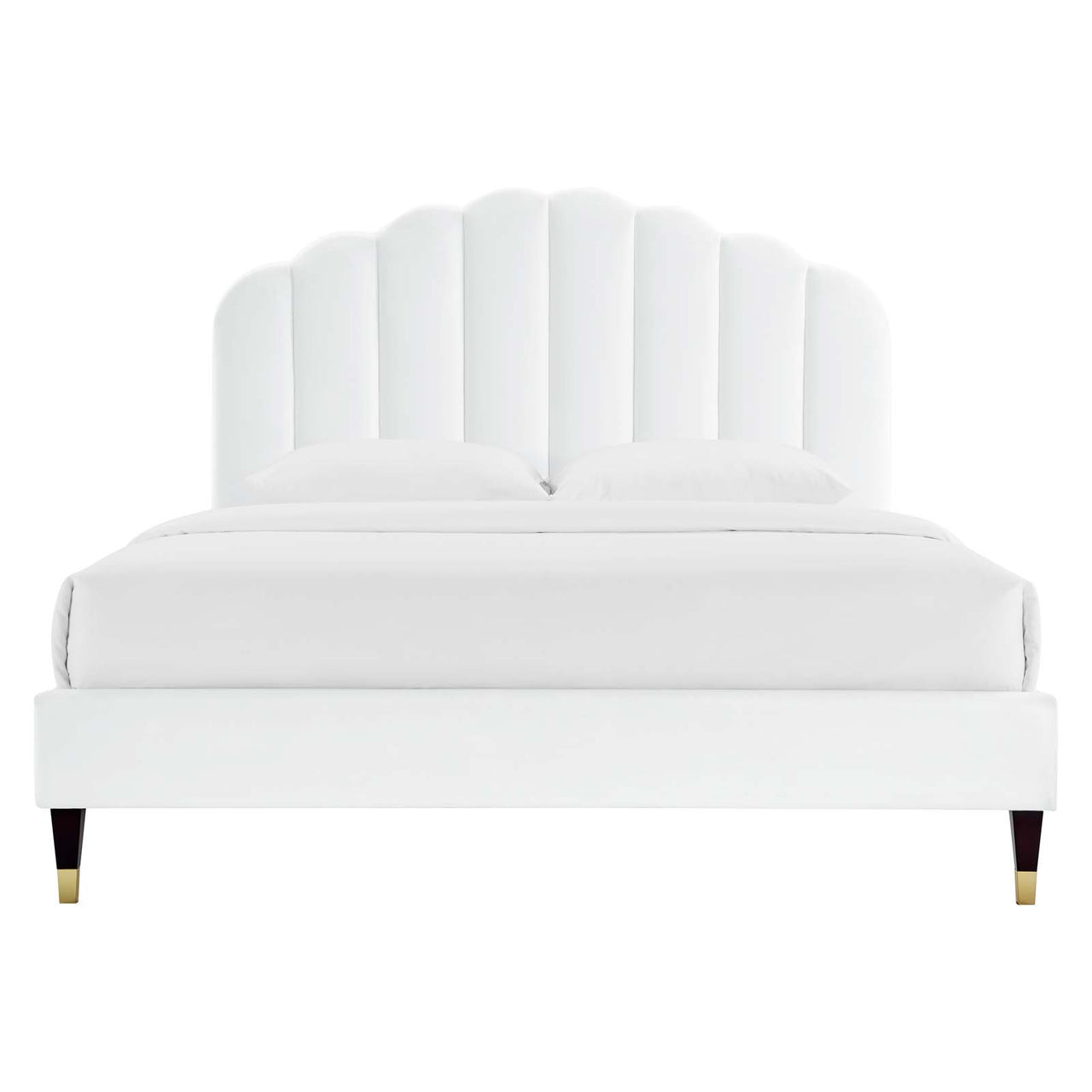 Tiara Velvet Queen Platform Bed, White