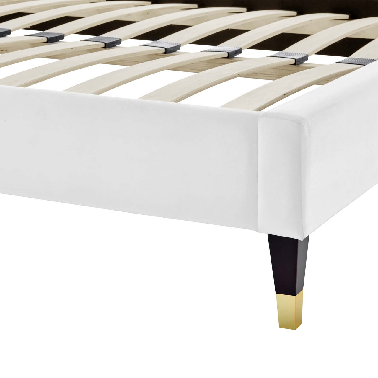 Tiara Velvet Queen Platform Bed, White