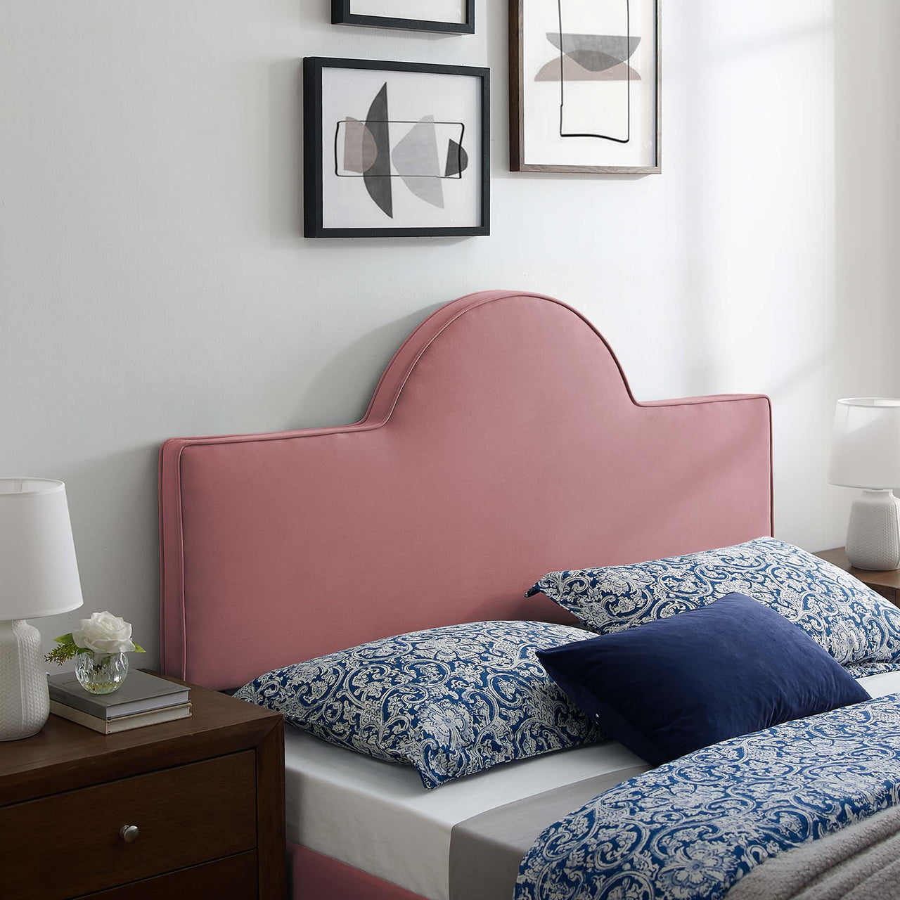 Solene Upholstered Velvet Twin Headboard, Dusty Rose