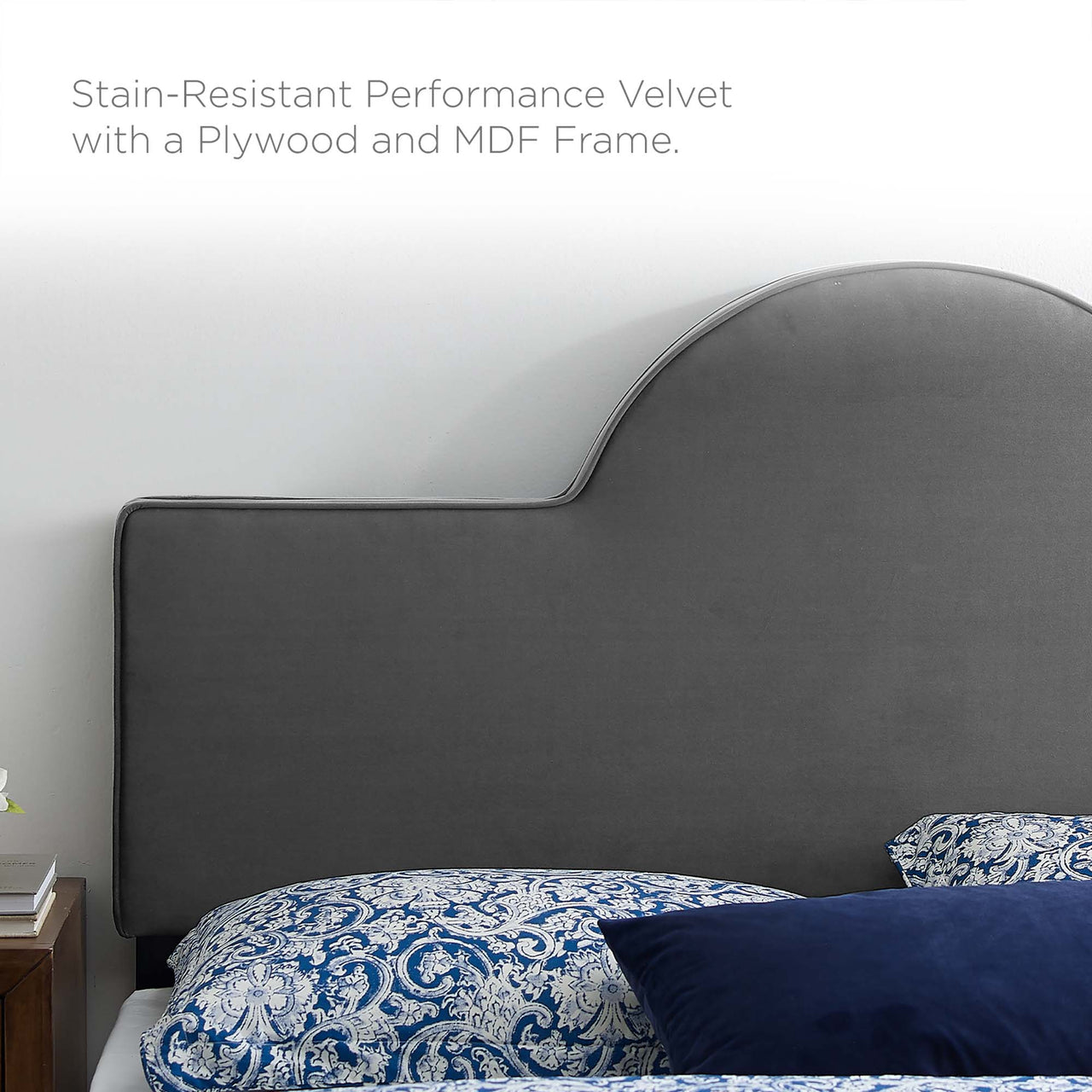 Solene Upholstered Velvet Full | Queen Headboard, Charcoal