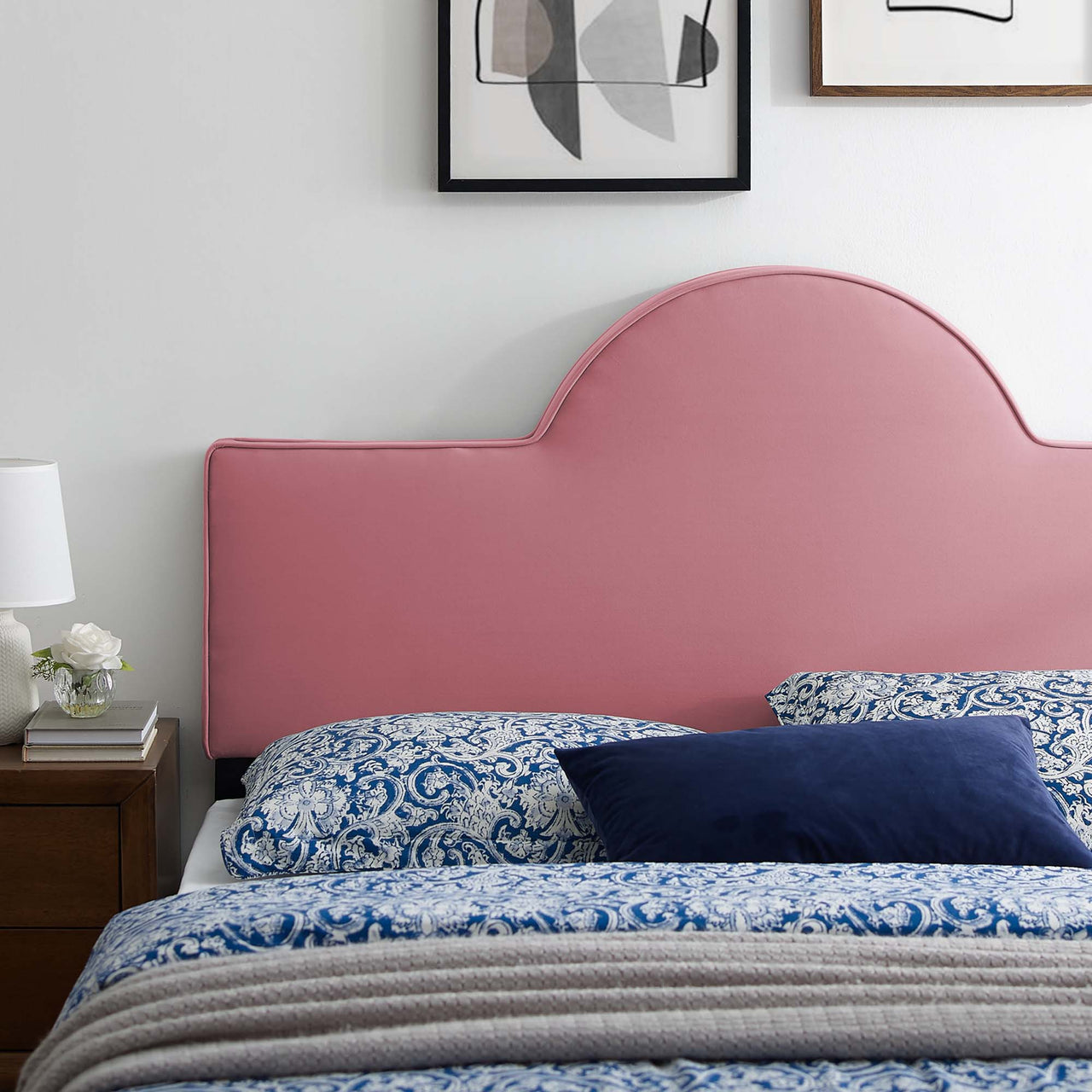 Solene Upholstered Velvet Full | Queen Headboard, Dusty Rose