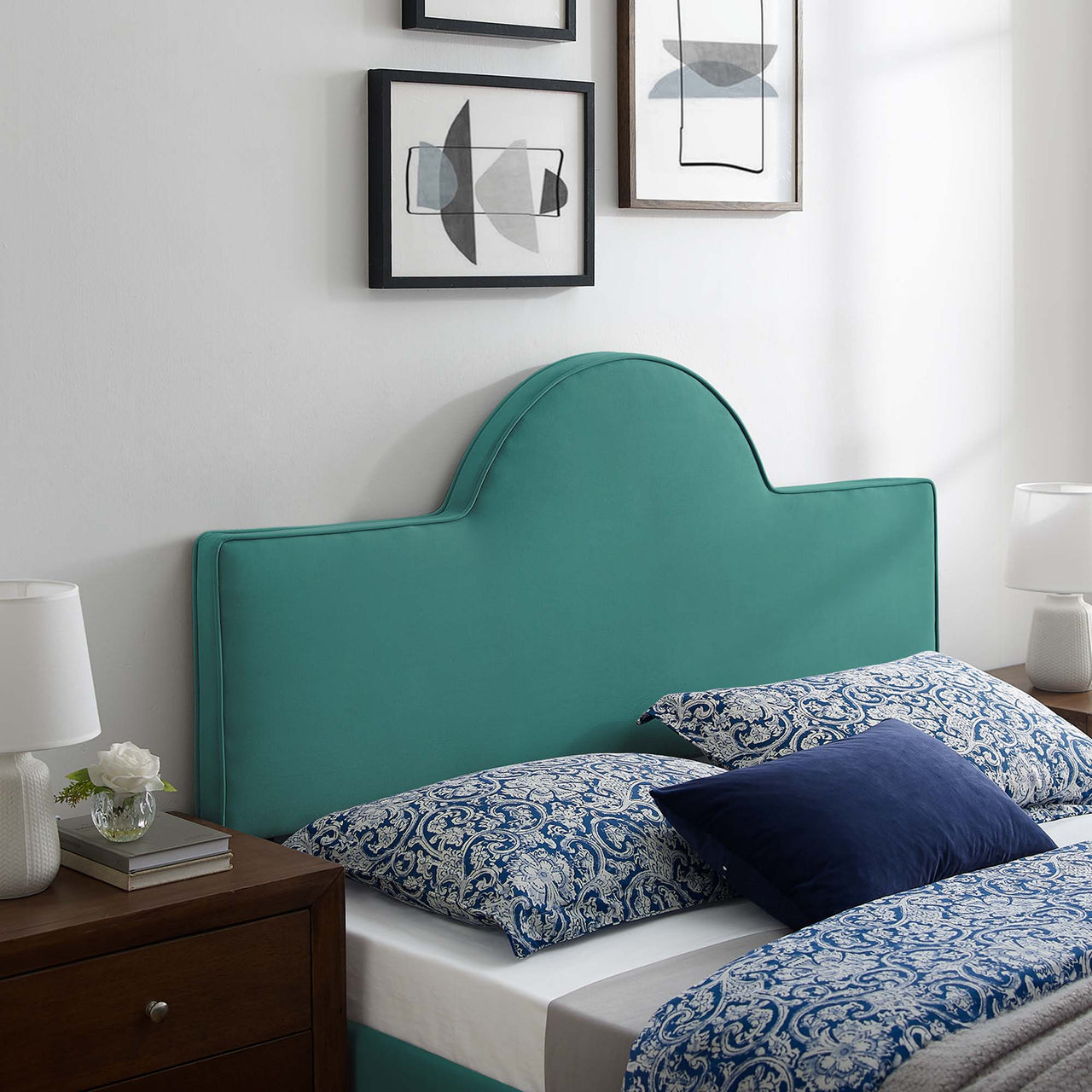 Solene Upholstered Velvet Full | Queen Headboard, Teal