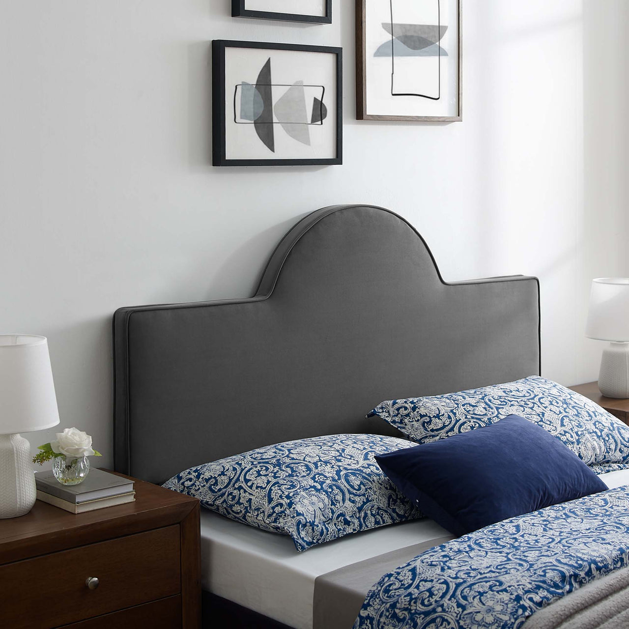 Solene Upholstered Velvet King | California King Headboard, Charcoal