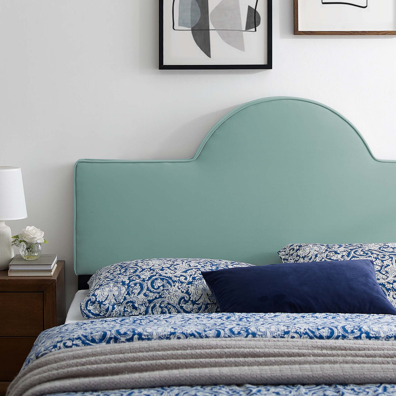 Solene Upholstered Velvet King | California King Headboard, Mint