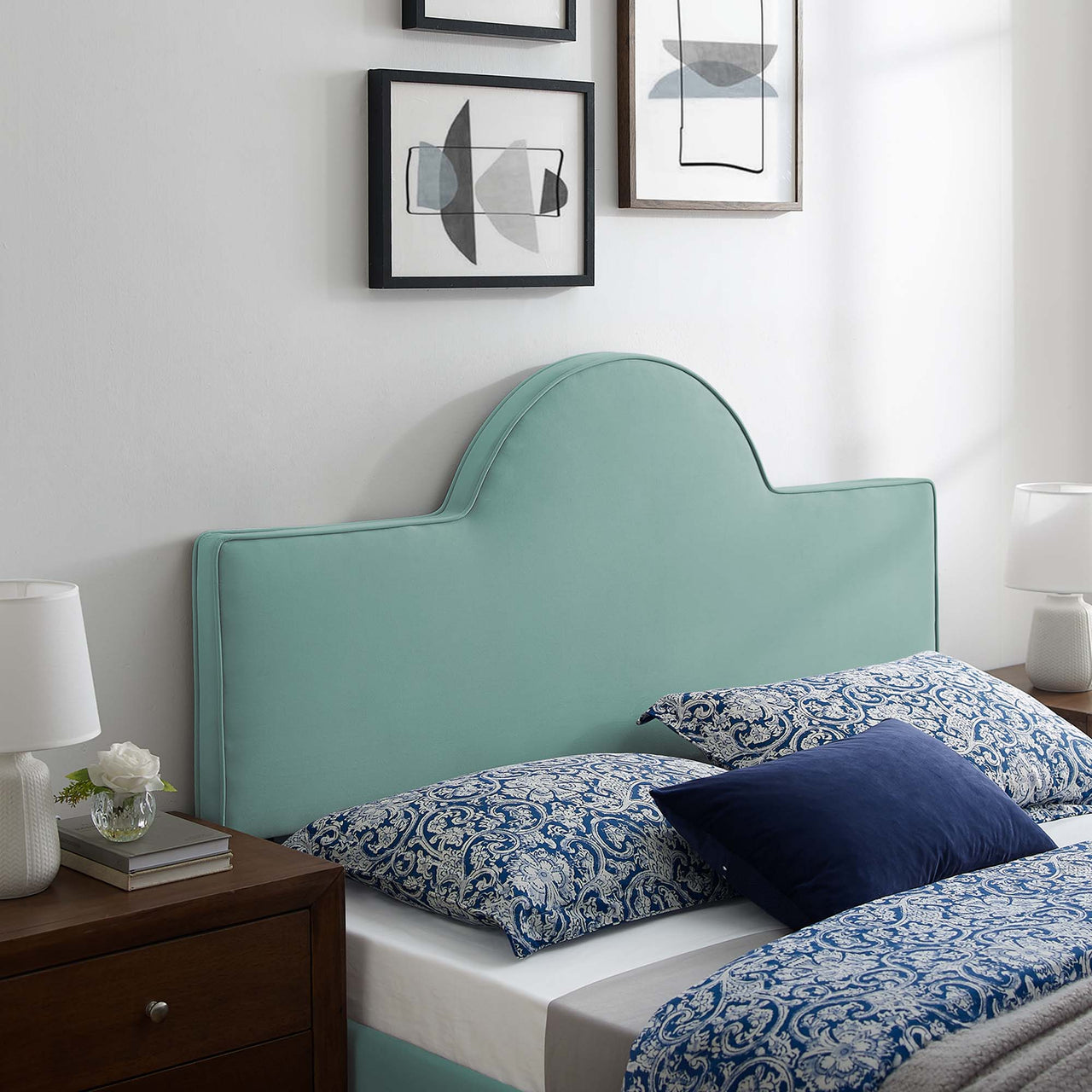 Solene Upholstered Velvet King | California King Headboard, Mint