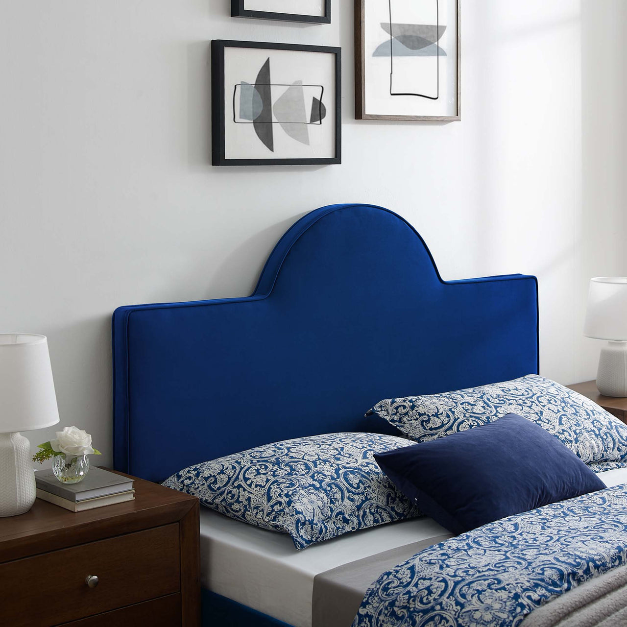 Solene Upholstered Velvet King | California King Headboard, Navy