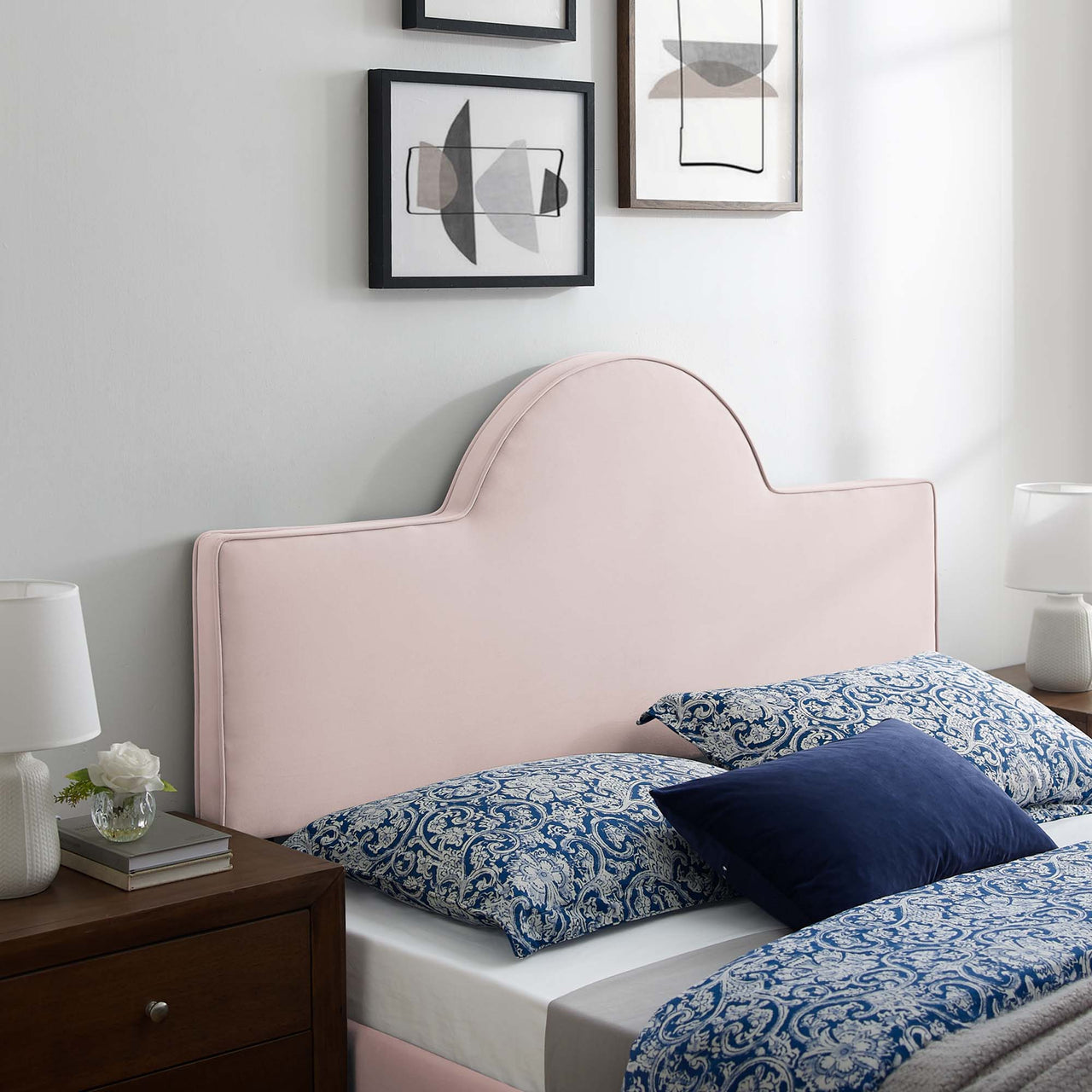 Solene Upholstered Velvet King | California King Headboard, Pink