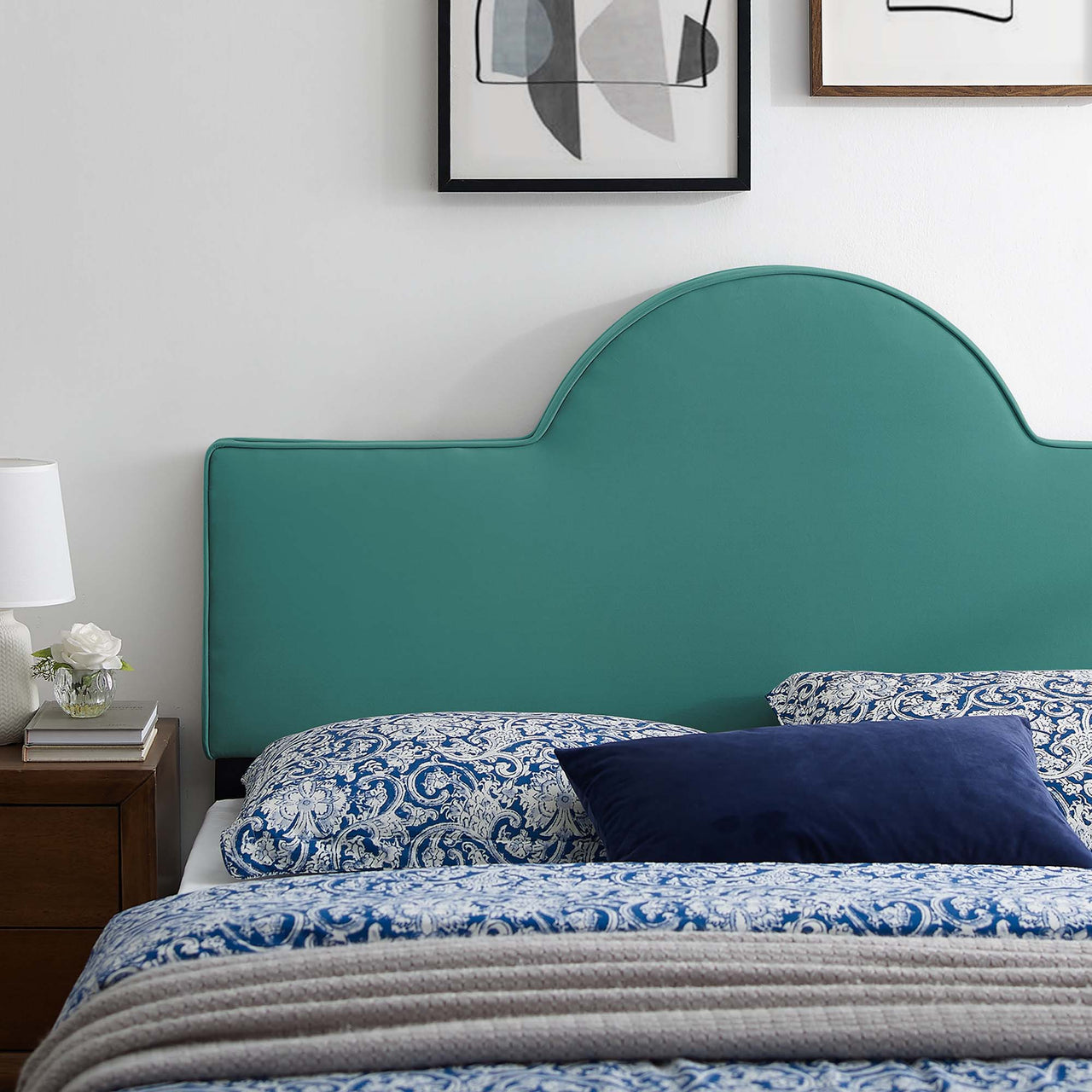 Solene Upholstered Velvet King | California King Headboard, Teal