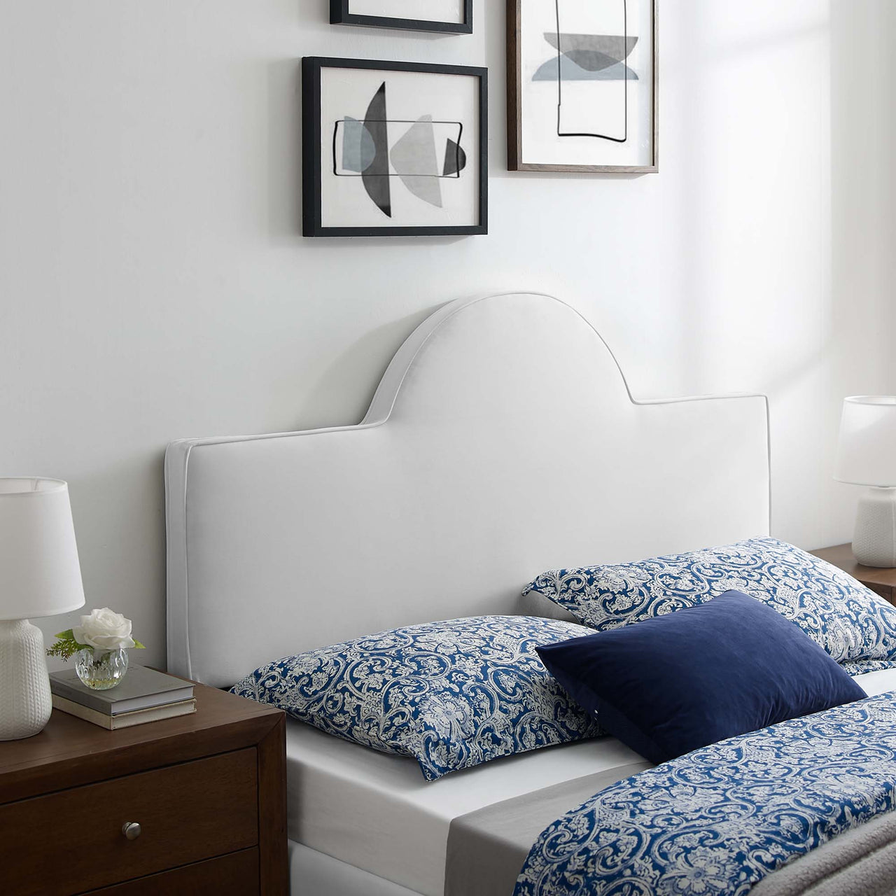 Solene Upholstered Velvet King | California King Headboard, White