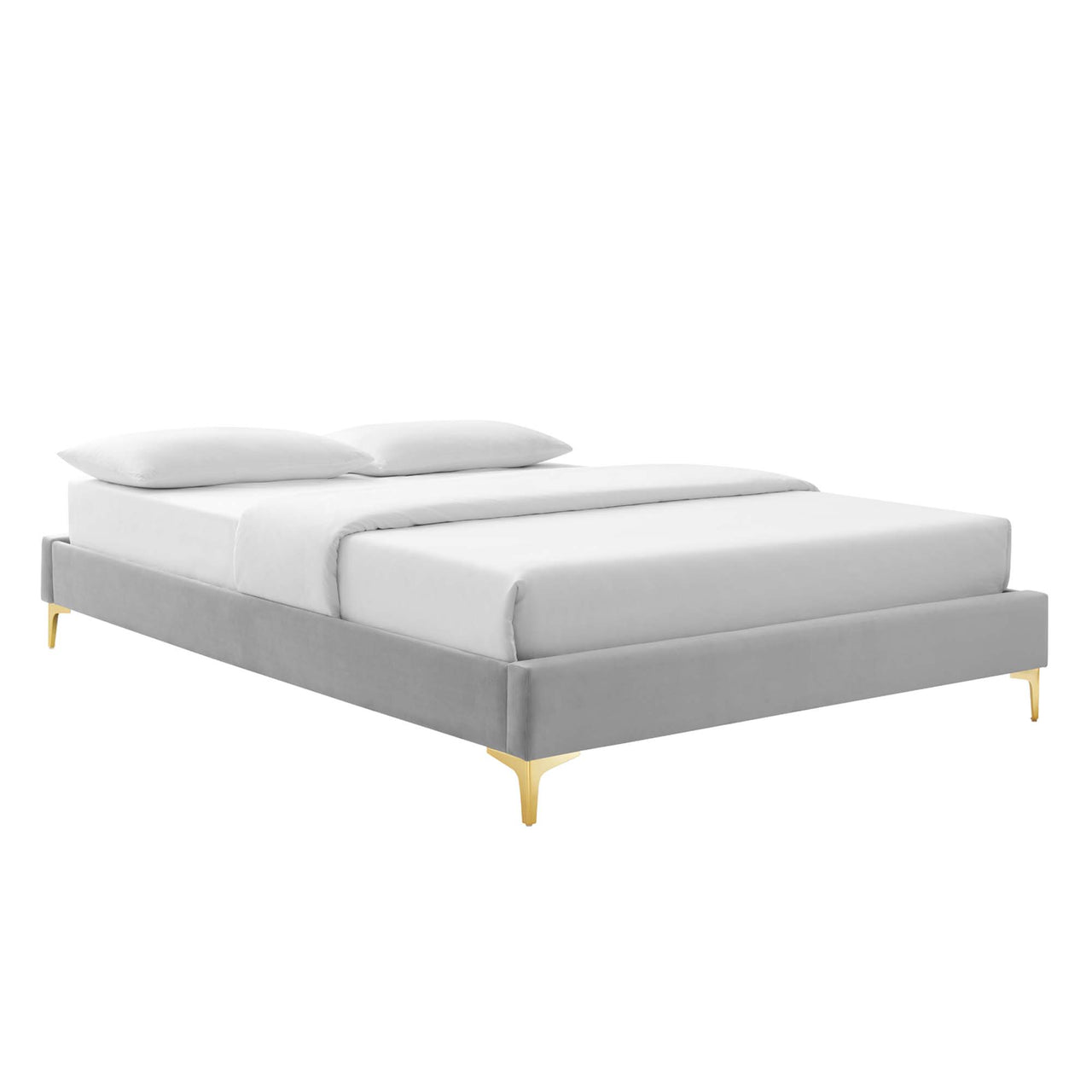 Valour Velvet Twin Bed Frame, Light Gray
