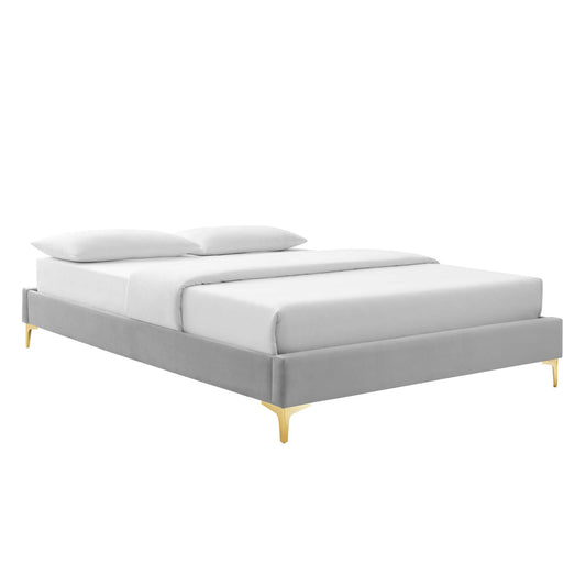 Valour Velvet Twin Bed Frame, Light Gray