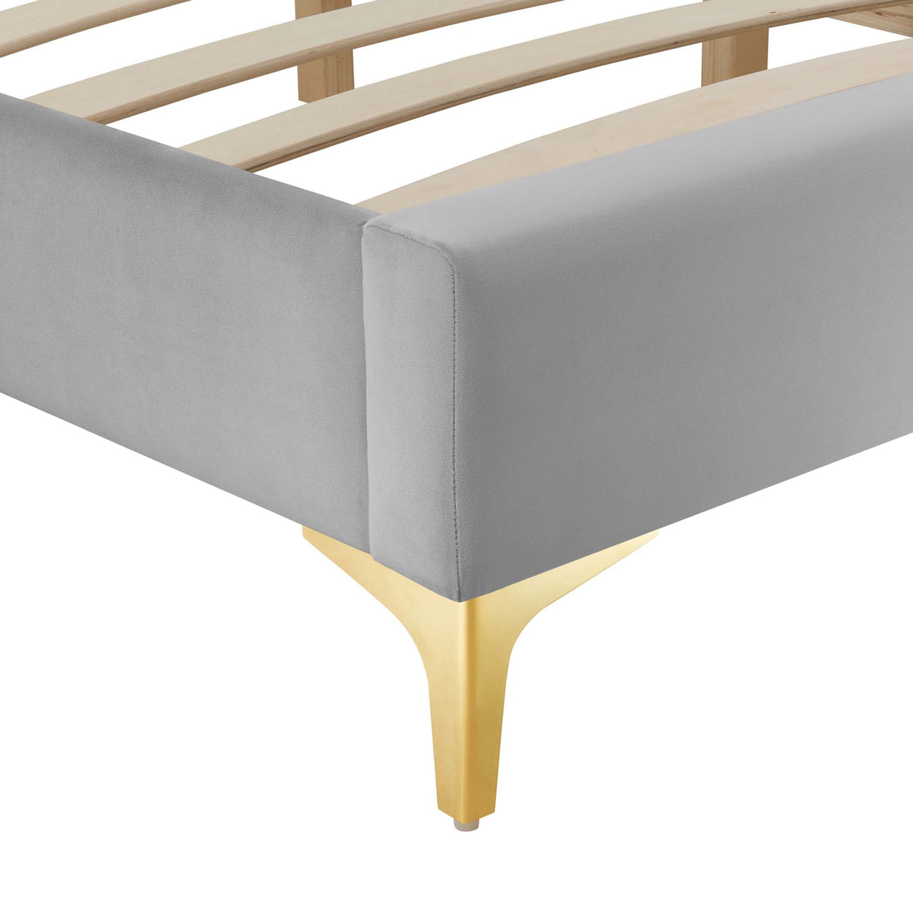 Valour Velvet Twin Bed Frame, Light Gray