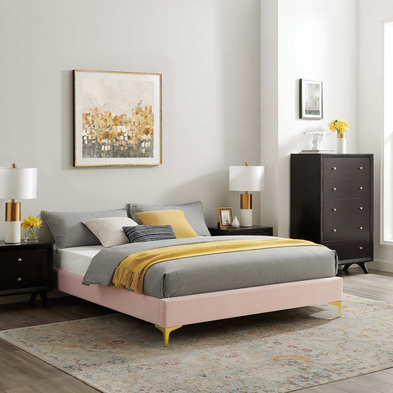 Valour Velvet King Bed Frame, Pink