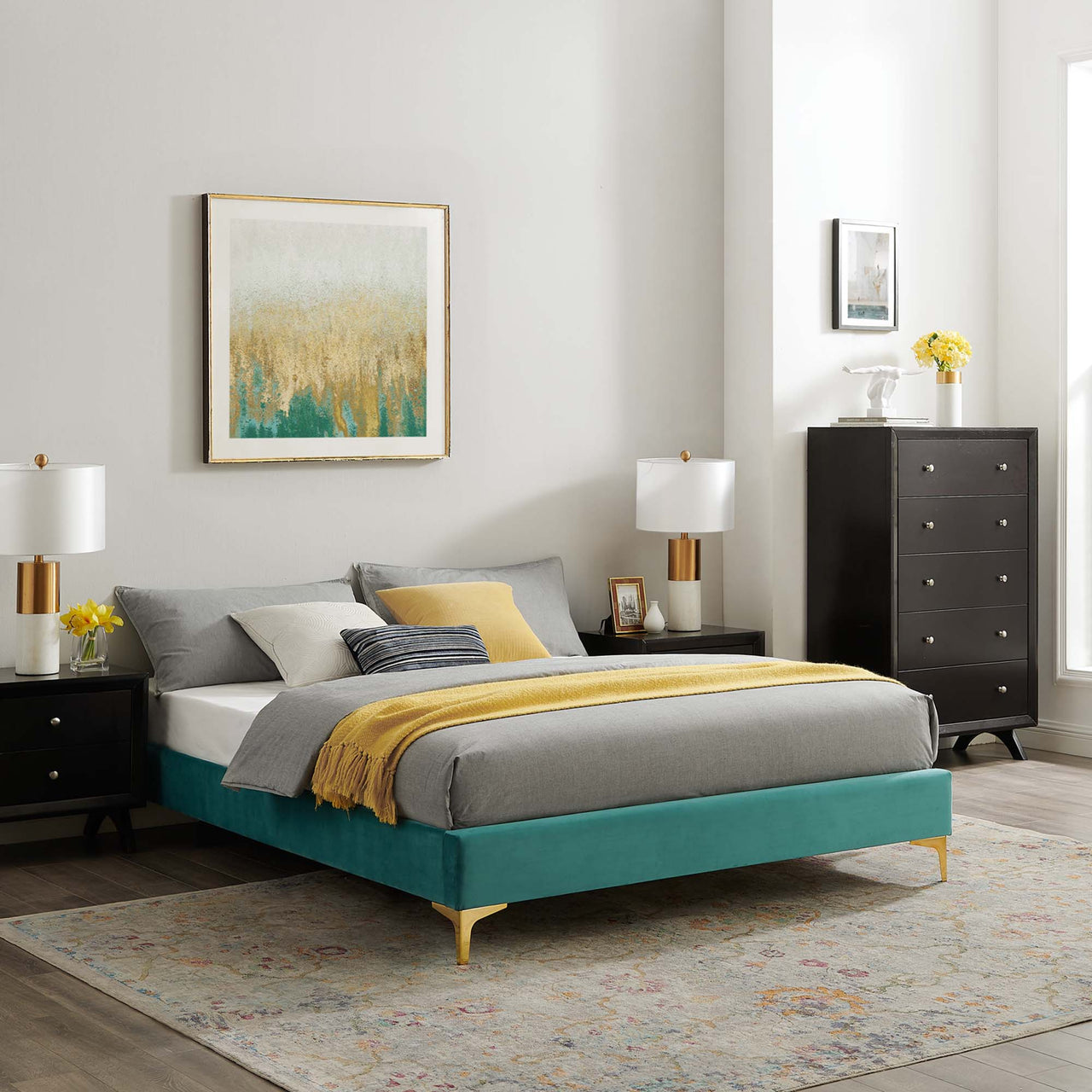 Valour Velvet King Bed Frame, Teal