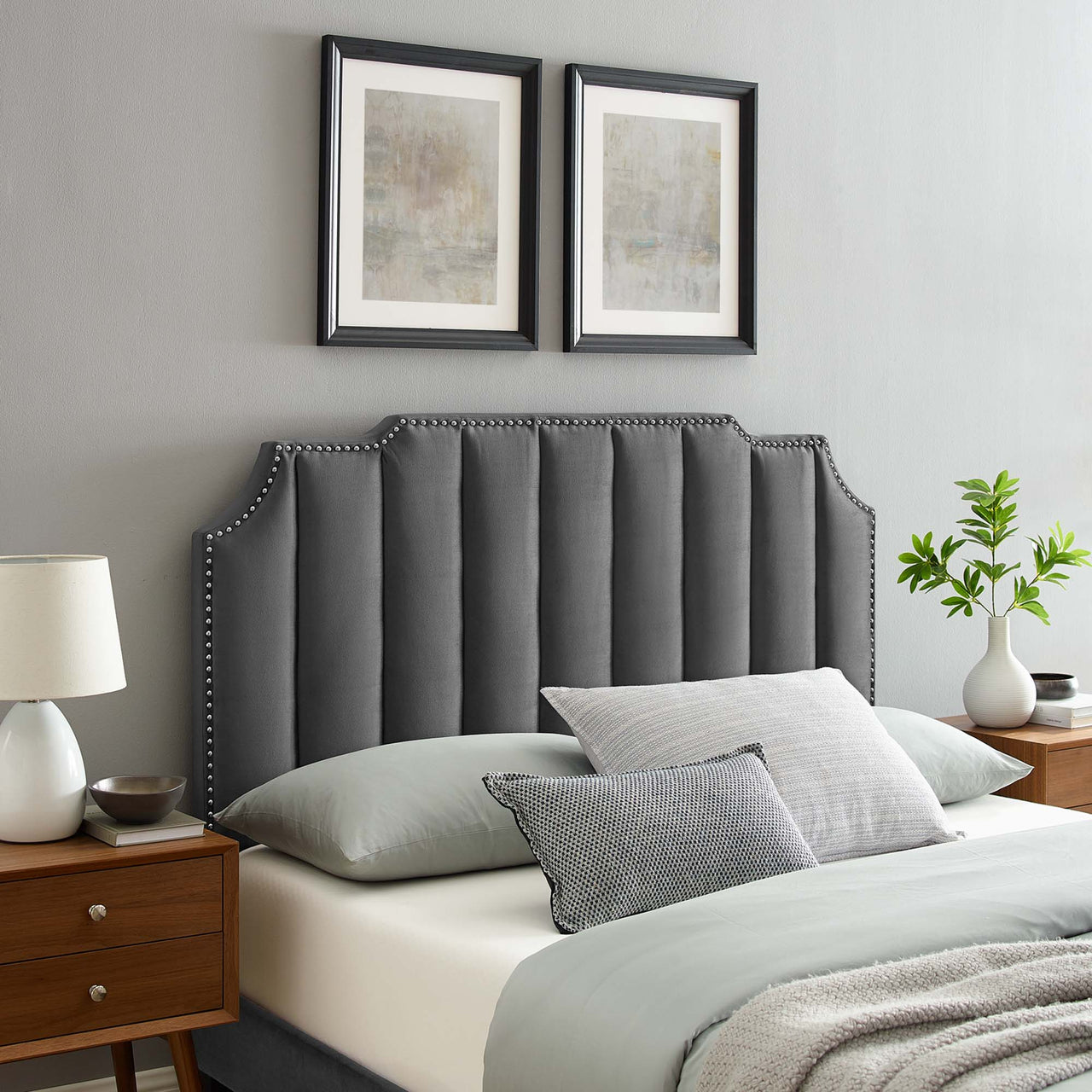 Lumyra Upholstered Velvet Twin Headboard, Charcoal