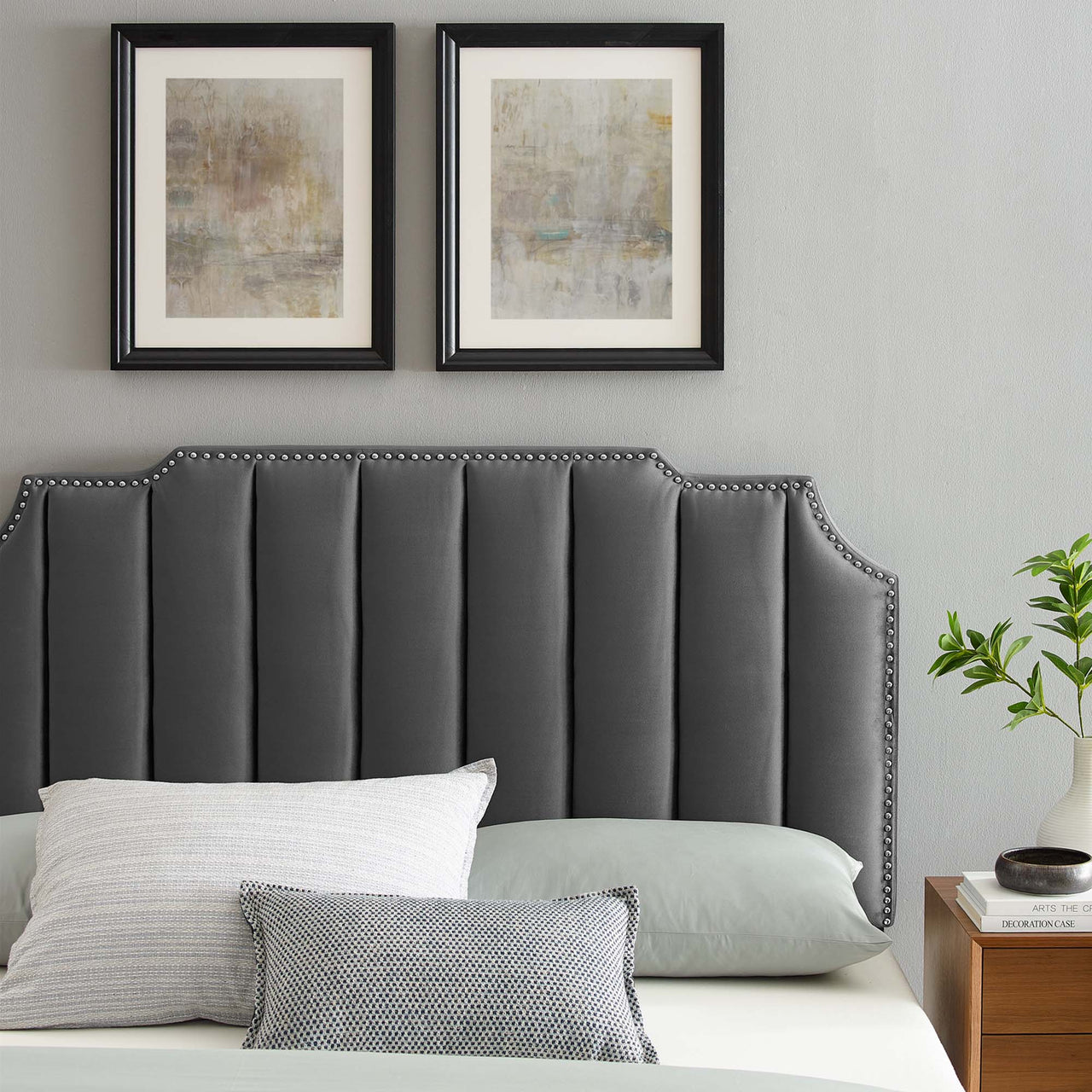 Lumyra Upholstered Velvet Twin Headboard, Charcoal