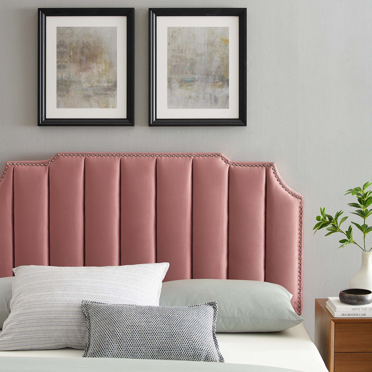 Lumyra Upholstered Velvet King | California King Headboard, Dusty Rose